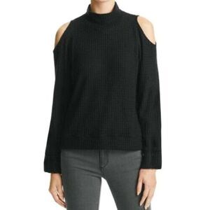 LNA Women's Chunky Ribbed Knit Cold Shoulder Black Sweater Solid Size XS